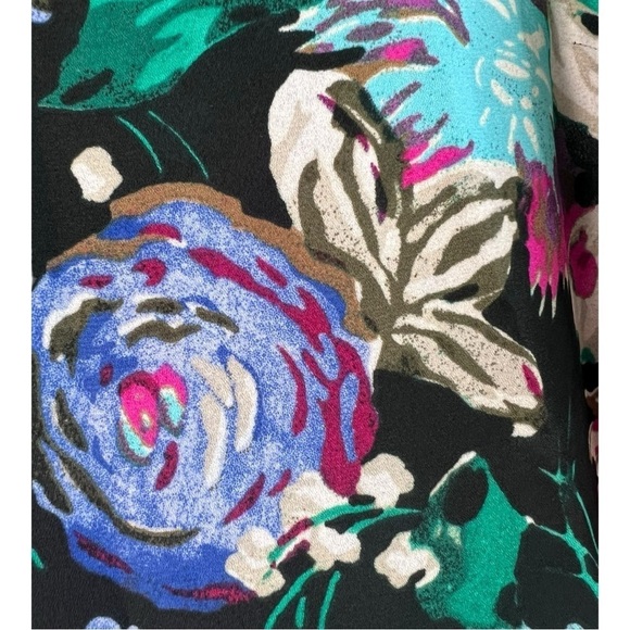 J.Crew Printed Black Turquoise Pink Floral Ruffle Sleeve Pullover Top NWOT - Picture 5 of 13